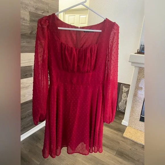 SHEIN | Dresses | Sheer Sleeves Red Textured Mini Dress With A Square Neckline | Poshmark SHEIN | Dresses | Sheer Sleeves Red Textured Mini Dress With A Square Neckline | Poshmark